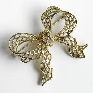 80s Bow Brooch Light Gold Broach